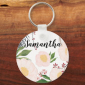 キーチパーソナライズされたェイン白フローラ花オンWhi キーホルダー (正面)