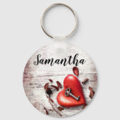 キーチパーソナライズされたェンカントリー木材鍵を聞く キーホルダー (正面)