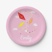キートインスカイピンクガールハッピーバースデーパーティー ペーパープレート (正面)
