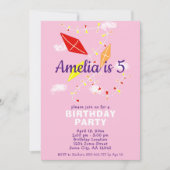 キートインピンクスカイスケッチキッズガール誕生日 招待状 (正面)