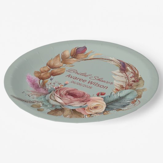 キートゥージュセージグリーンピンククリームターコイズシャワー ペーパープレート (アングル)