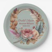 キートゥージュセージグリーンピンククリームターコイズシャワー ペーパープレート (正面)