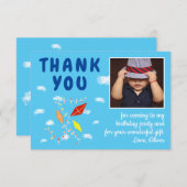 キートクラウドブルーキッズフォト誕生日 サンキューカード (正面/裏面)