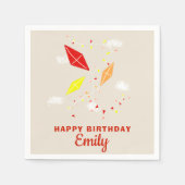 キートベージュキッズハッピーバースデーパーティー スタンダードカクテルナプキン (正面)