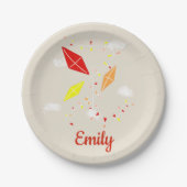 キートベージュキッズハッピーバースデーパーティー ペーパープレート (正面)