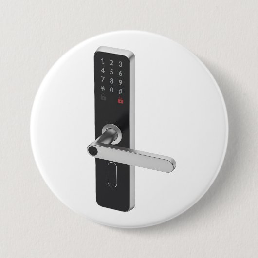 キーパッド頭が切れると指先一体型ドアロック 缶バッジ (正面)
