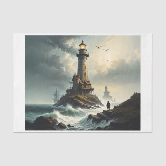 キーパーと一緒に嵐の海の灯台 薄葉紙 (正面)