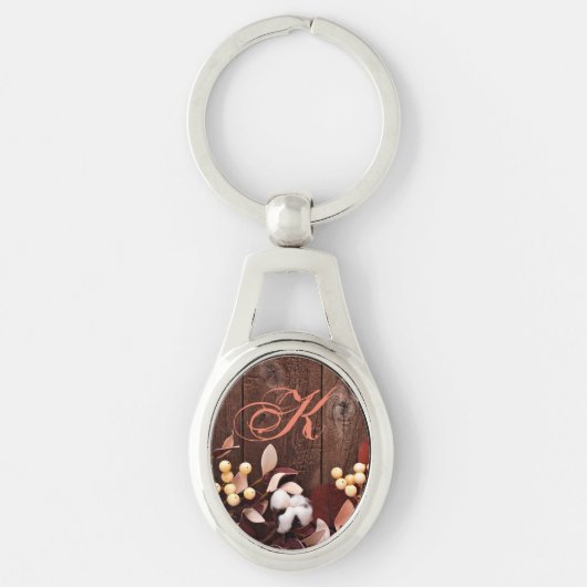 キーパーソナライズされたチェーンコットンブランチonダークウッド キーホルダー (正面)