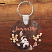 キーパーソナライズされたチェーンコットンブランチonダークウッド キーホルダー (正面)