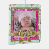 キープサクピンクとティール（緑がかった色）フラミンゴオーナメント新生児 セラミックオーナメント (右)