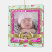 キープサクピンクとティール(緑がかった色)フラミンゴオーナメント新生児 セラミックオーナメント (左)