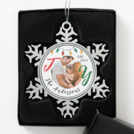 キープサケファミリーフォトホワイトジョイフェスティバルクリスマス スノーフレークピューターオーナメント