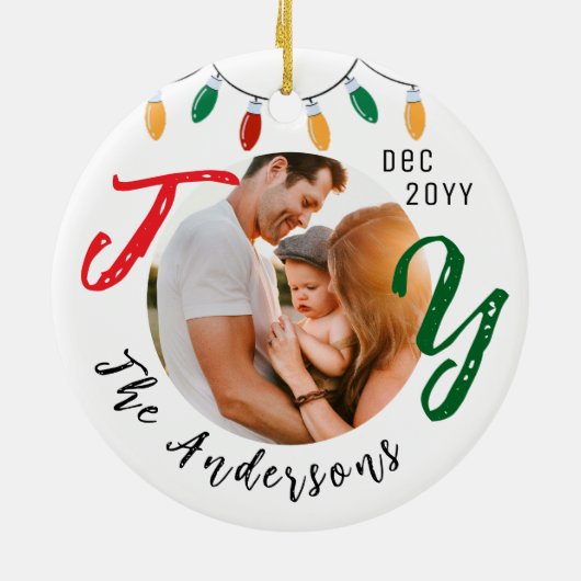キープサケファミリーフォトホワイトジョイフェスティバルクリスマス セラミックオーナメント (裏面)