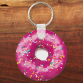 キーホルダー - 明るいピンクのドーナツにデコレーション (正面)