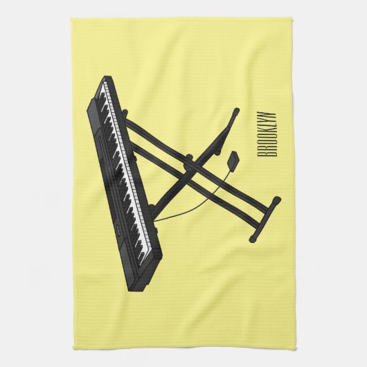 キーボードのピアノ漫画イラストレーション キッチンタオル (縦)