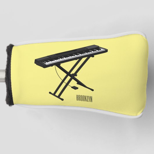 キーボードのピアノ漫画イラストレーション ゴルフヘッドカバー (正面)