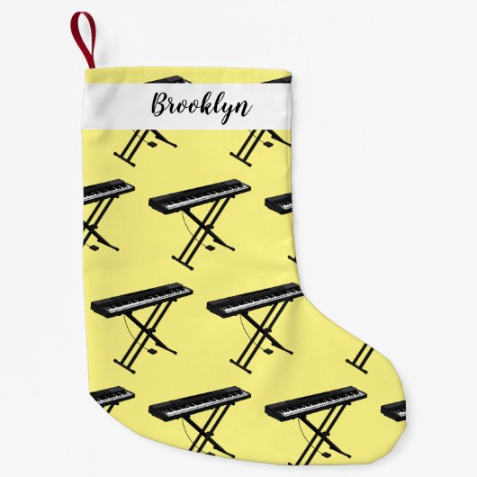 キーボードのピアノ漫画イラストレーション スモールクリスマスストッキング (正面)