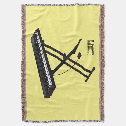 キーボードのピアノ漫画イラストレーション スローブランケット (正面縦)