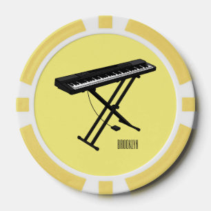 キーボードのピアノ漫画イラストレーション ポーカーチップ