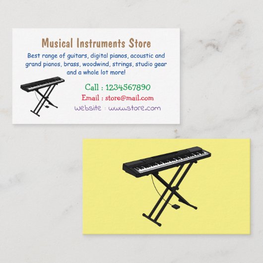 キーボードのピアノ漫画イラストレーション 名刺 (正面/裏面)