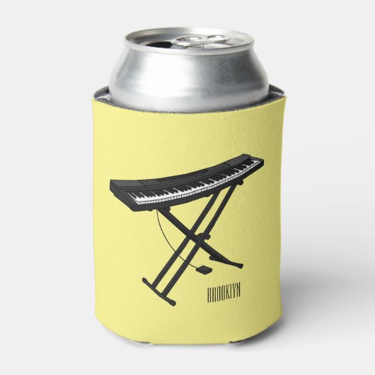 キーボードのピアノ漫画イラストレーション 缶クーラー (缶正面)