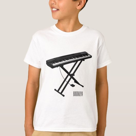 キーボードのピアノ漫画イラストレーション Tシャツ (正面)
