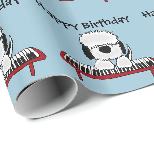 キーボードを遊んでいるおもしろいで古い英国の牧羊犬 ラッピングペーパー (ロールコーナー)