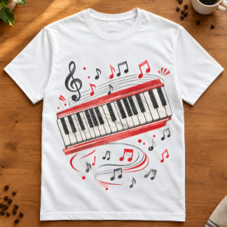 キーボードピアノアート "キーボードノーツ" ミュージシャン Tシャツ