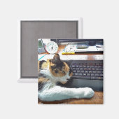 キーボードマグネット上の猫 マグネット (正面/裏面)