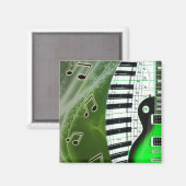 キーボード付き緑のエレキギター マグネット (正面/裏面)
