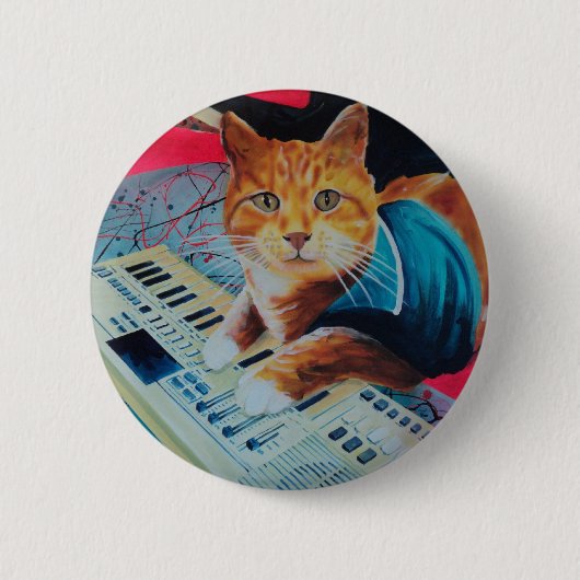 キーボード猫の絵画のギア 缶バッジ (正面)
