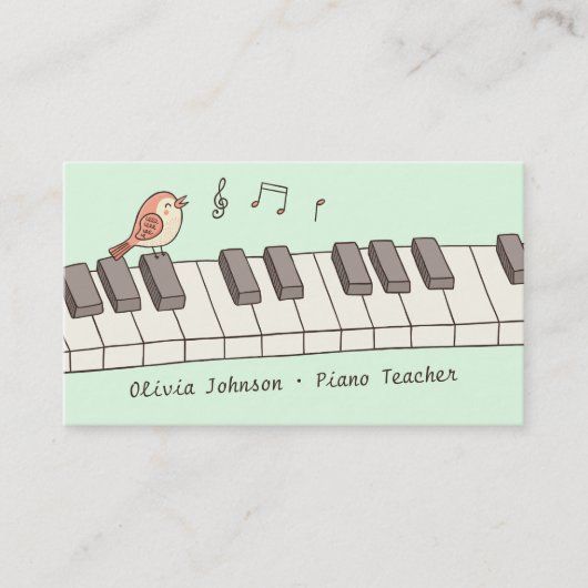 キーボード音楽ピアノの教師の歌う鳥 名刺 (正面)