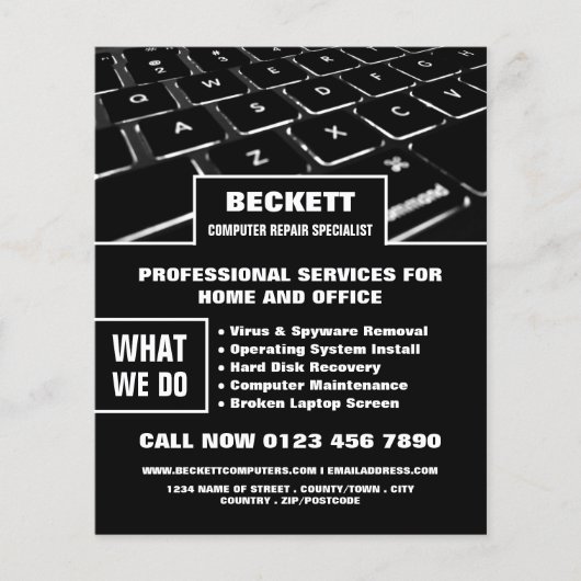 キーボード、コンピュータ修理広告スペシャリスト チラシ (正面)