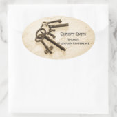 キーリング動揺して上のアンティークスケルトン鍵 楕円形シール (バッグ)