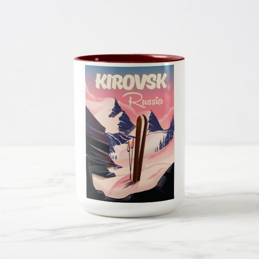 キーロフスク ロシア スキーの旅 ポスター ツートーンマグカップ (中央)