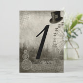 ギアとガジェットが煌く、スチームパンクカーニバルの華麗なトップハットウェディングテーブルナンバー 招待状 (スタンド正面)