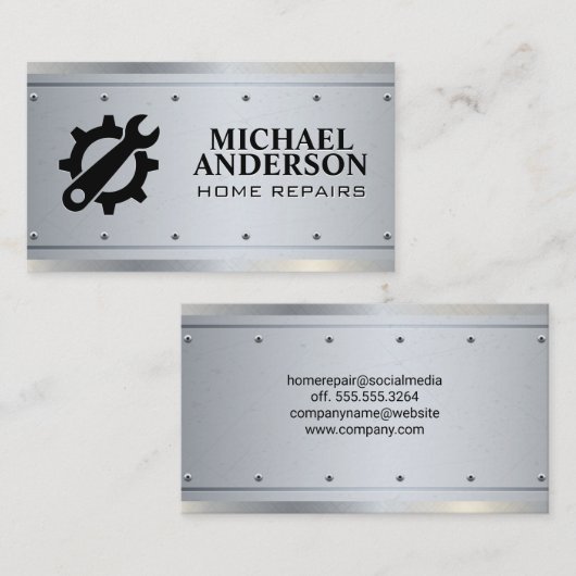 ギアアイコン |大工 |金属リベット 名刺 (正面/裏面)