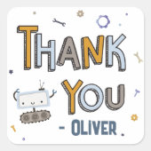 ギアアップおもしろいロボット子供の誕生日ありがとう スクエアシール (正面)