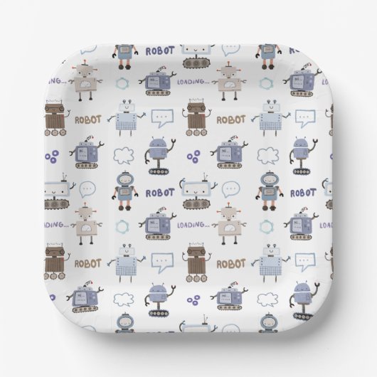 ギアアップ用おもしろいロボットキッズハッピーバースデー ペーパープレート (正面)