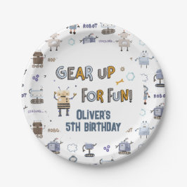 ギアアップ用おもしろいロボットキッズハッピーバースデー ペーパープレート