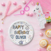 ギアアップ用おもしろいロボットキッズハッピーバースデー ペーパープレート (パーティー)