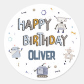 ギアアップ用おもしろいロボットキッズハッピーバースデー ラウンドシール (正面)