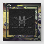 ギアデザイン工業用スチームパンクウォール時計 スクエア壁時計 (正面)