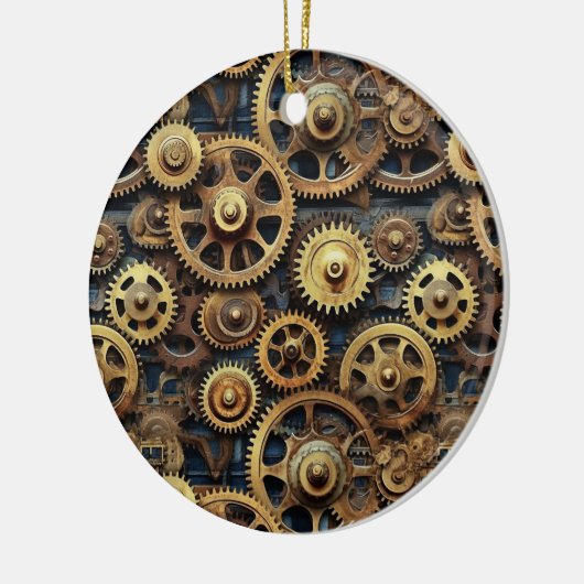 ギアパターンのクリスマスオーナメント セラミックオーナメント (左)
