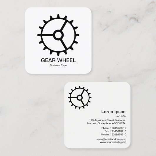 ギアホイール01 - 白地に黒 スクエア名刺 (正面/裏面)