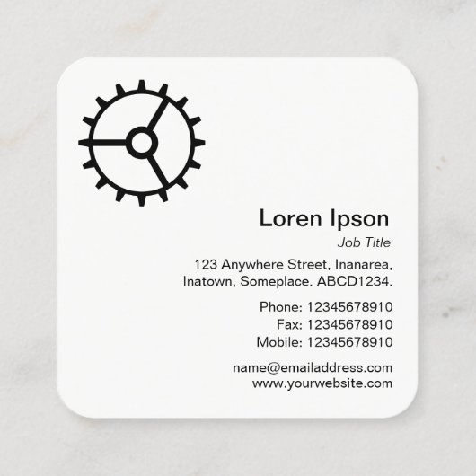 ギアホイール01 - 白地に黒 スクエア名刺 (裏面)