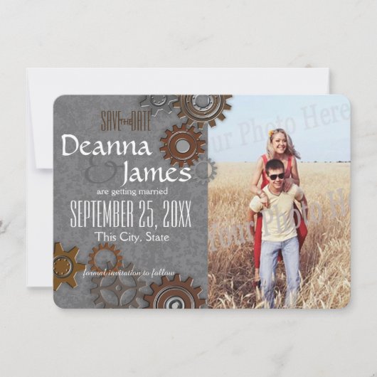 ギア工業用鋼グレー日付保存 招待状 (正面)