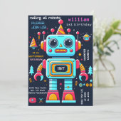 ギア男の子かわいいおもしろいおもちゃロボット最初の誕生日 招待状 (スタンド正面)