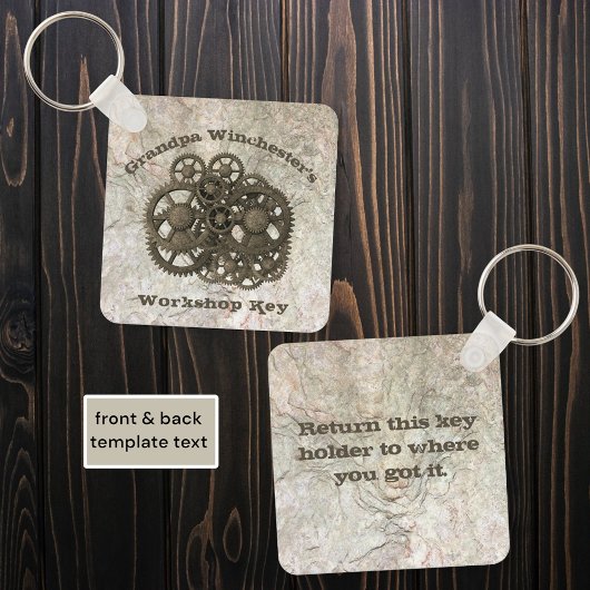 ギア素朴スプロケットスチームパンクオンストーンテンプレート キーホルダー