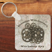 ギア素朴スプロケットスチームパンクオンストーンテンプレート キーホルダー (正面)